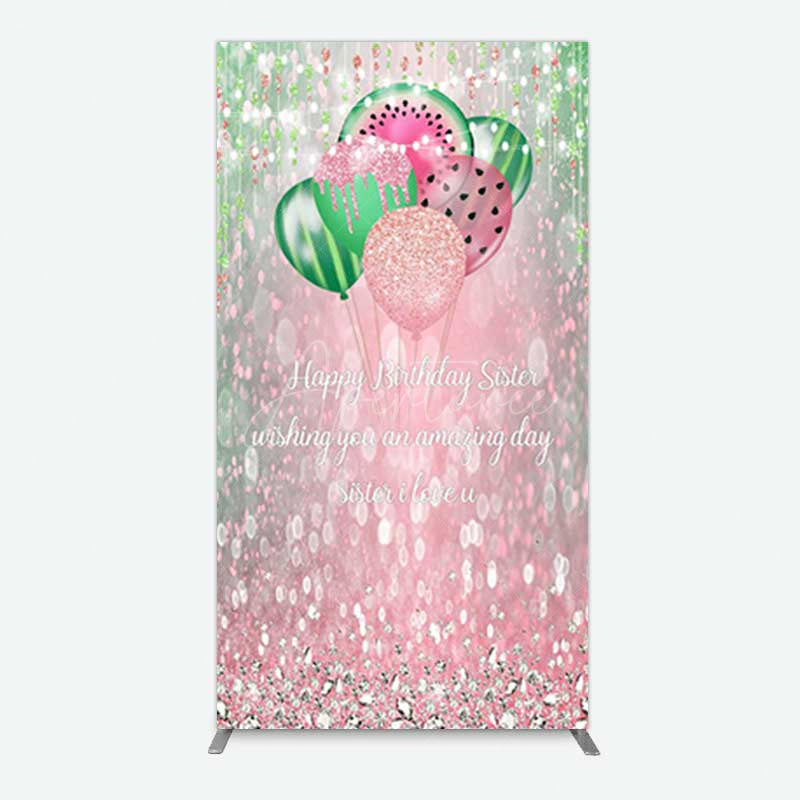 Aperturee Aperturee Watermelon Balloons Pink Glitter Birthday Rectangle Backdrop