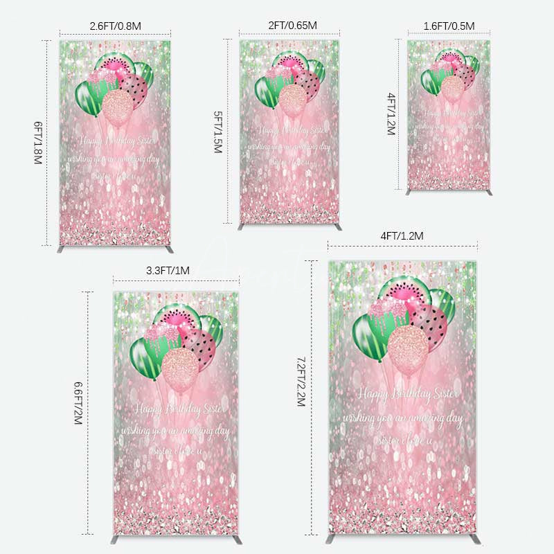 Aperturee Aperturee Watermelon Balloons Pink Glitter Birthday Rectangle Backdrop