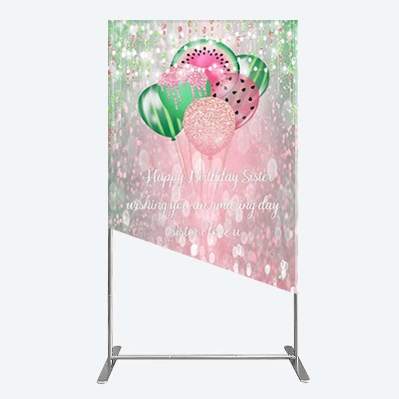 Aperturee Aperturee Watermelon Balloons Pink Glitter Birthday Rectangle Backdrop