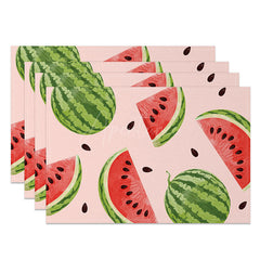 Aperturee - Aperturee Watermelon Placemats Set of 4 Fresh Pink Summer Fruit Design for Kitchen Dining Table Washable Table Mats