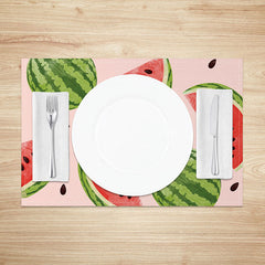 Aperturee - Aperturee Watermelon Placemats Set of 4 Fresh Pink Summer Fruit Design for Kitchen Dining Table Washable Table Mats