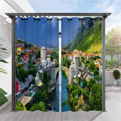 Aperturee - Aperturee Waterproof Printed Landscape Outdoor Curtains For Gazebo