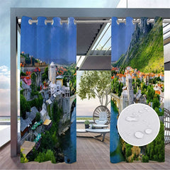 Aperturee - Aperturee Waterproof Printed Landscape Outdoor Curtains For Gazebo