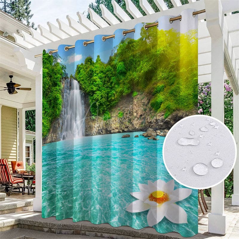 Aperturee - Aperturee Waterproof Spring Waterfall Outdoor Curtains For Gazebo