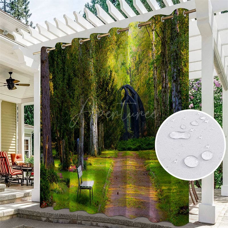 Aperturee - Aperturee Waterproof Sunlight Forest Printed Outdoor Curtains For Porch