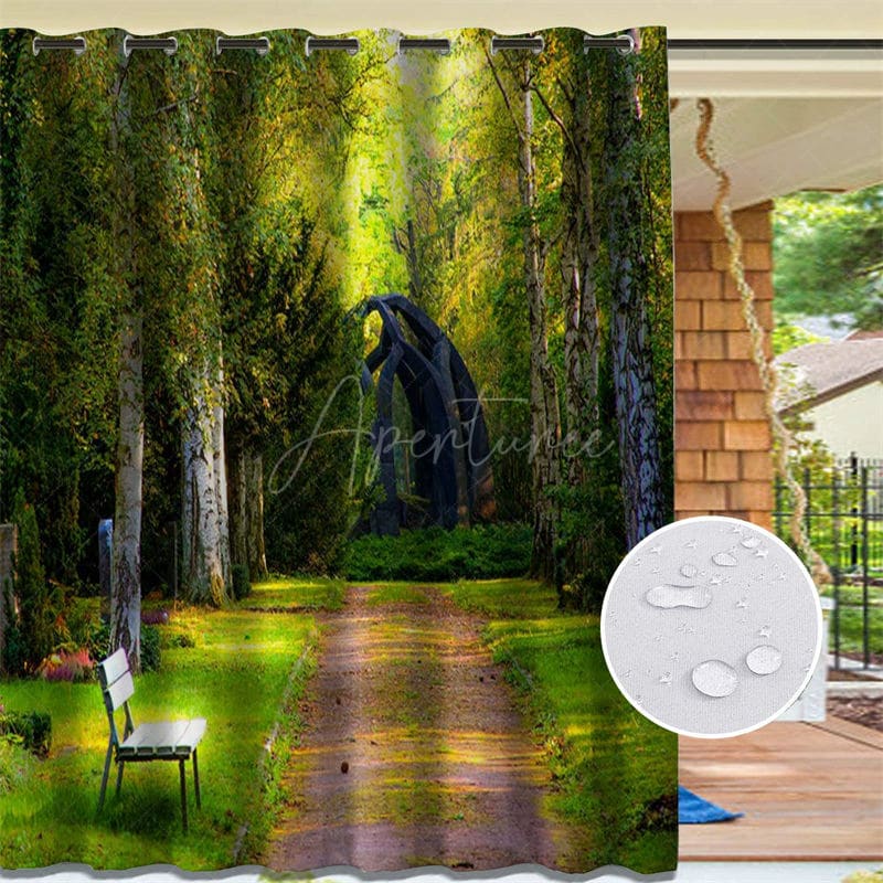 Aperturee - Aperturee Waterproof Sunlight Forest Printed Outdoor Curtains For Porch