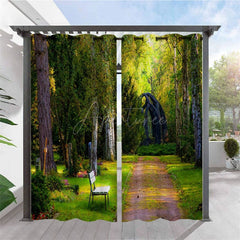 Aperturee - Aperturee Waterproof Sunlight Forest Printed Outdoor Curtains For Porch