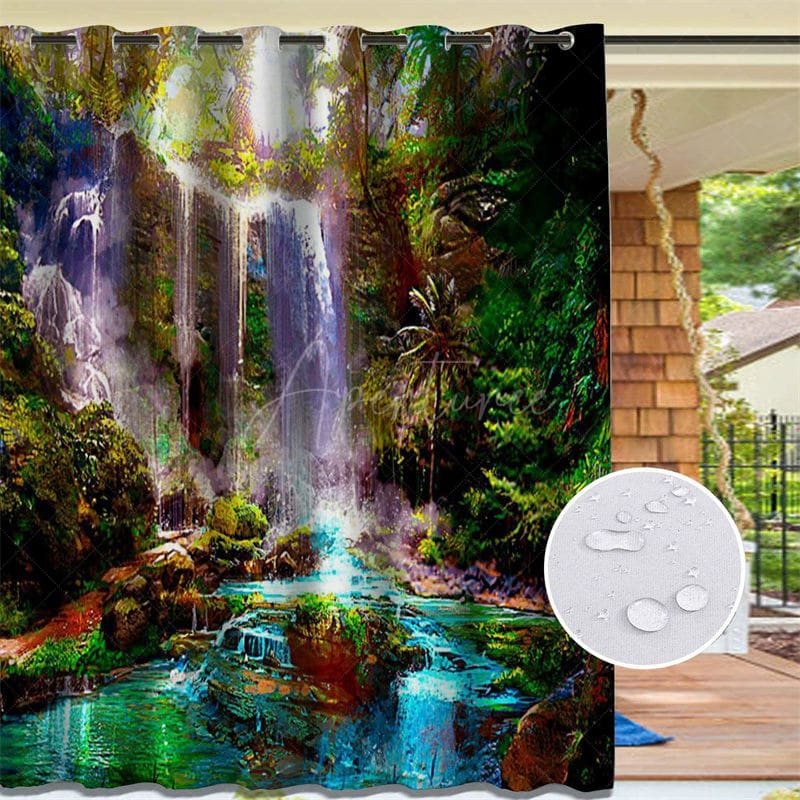 Aperturee - Aperturee Waterproof Tribal Waterfall Landscape Outdoor Curtains For Gazebo