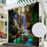 Aperturee - Aperturee Waterproof Tribal Waterfall Landscape Outdoor Curtains For Gazebo
