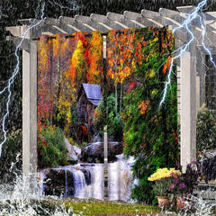 Aperturee - Aperturee Waterproof Tropical Landscape Outdoor Curtains For Gazebo