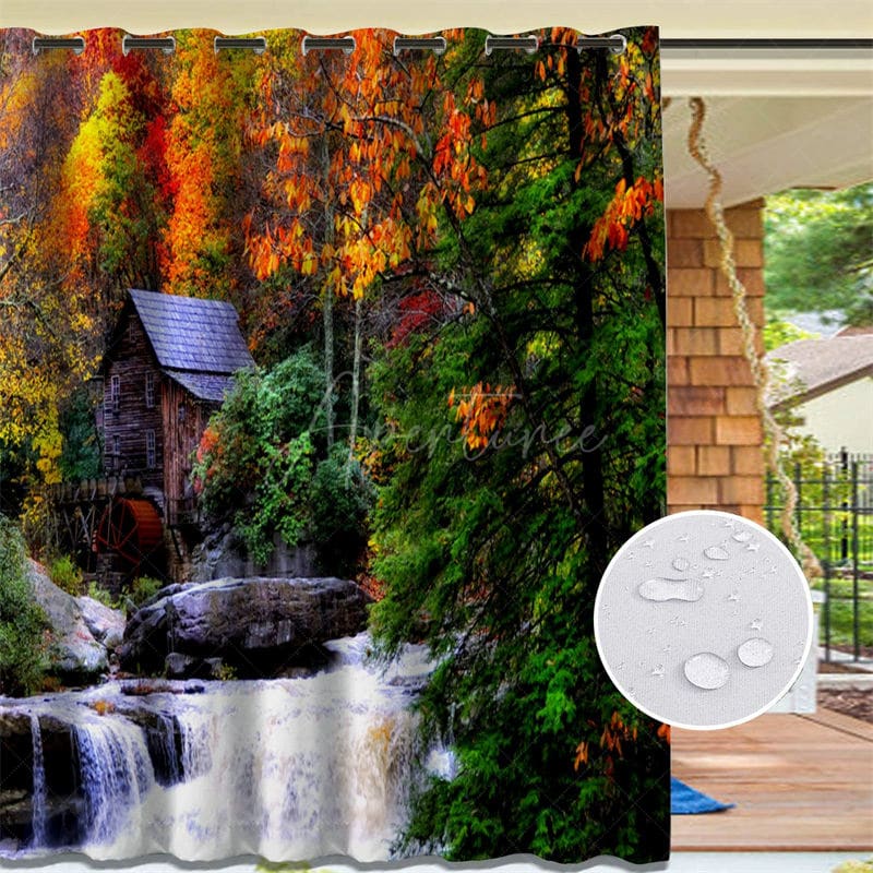 Aperturee - Aperturee Waterproof Tropical Landscape Outdoor Curtains For Gazebo