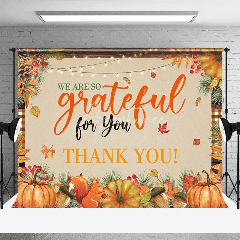 Aperturee - Aperturee We Are So Grateful For You Thanksgiving Backdrop Rustic Autumn with Pumpkins Fall Harvest Party Decor