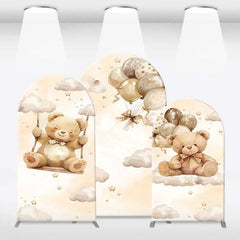 Aperturee - Aperturee We Can Bearly Wait Arch Backdrop for Baby Shower Cute Teddy Bear on Clouds with Balloons Neutral Party Decor