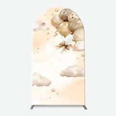 Aperturee - Aperturee We Can Bearly Wait Arch Backdrop for Baby Shower Cute Teddy Bear on Clouds with Balloons Neutral Party Decor