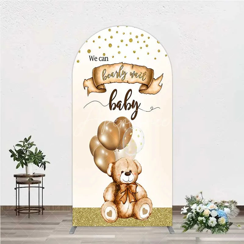 Aperturee - Aperturee We Can Bearly Wait Arch Backdrop Brown Teddy Bear Balloon Baby Shower Cover