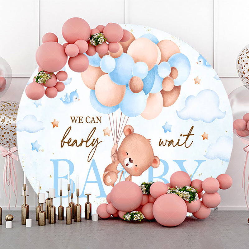 Aperturee - Aperturee We Can Bearly Wait Baby Shower Round Backdrop Teddy Bear Floating with Balloons Cute Neutral Party Decor