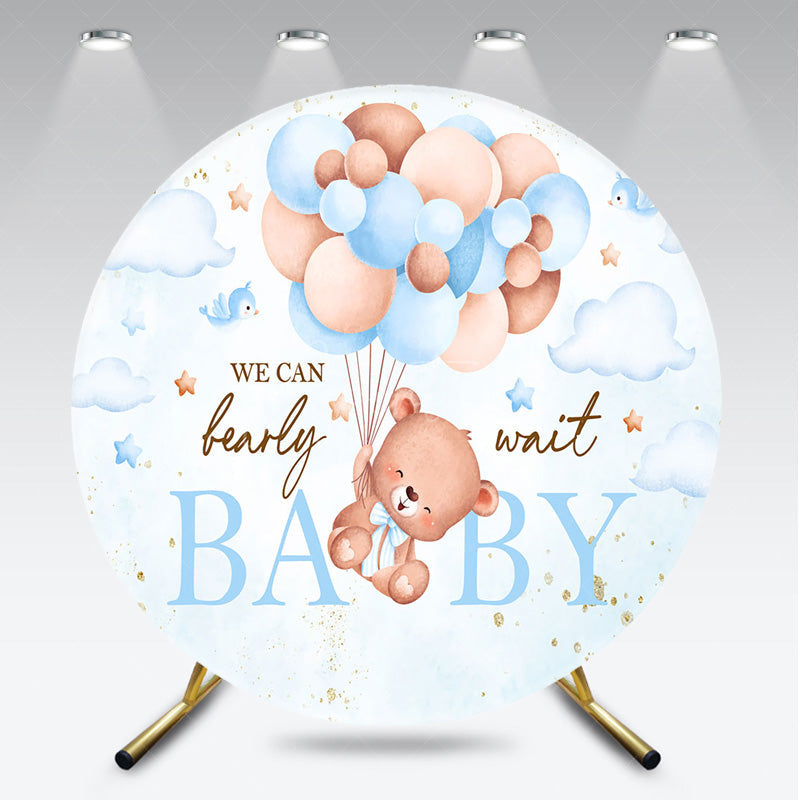Aperturee - Aperturee We Can Bearly Wait Baby Shower Round Backdrop Teddy Bear Floating with Balloons Cute Neutral Party Decor