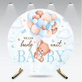 Aperturee - Aperturee We Can Bearly Wait Baby Shower Round Backdrop Teddy Bear Floating with Balloons Cute Neutral Party Decor