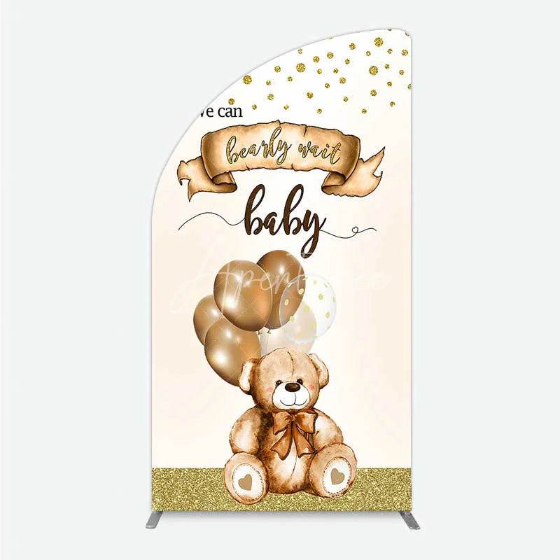 Aperturee - Aperturee We Can Bearly Wait Half Moon Arch Backdrop Brown Teddy Bear Balloon Baby Shower Cover