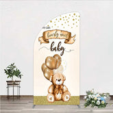 Aperturee - Aperturee We Can Bearly Wait Half Moon Arch Backdrop Brown Teddy Bear Balloon Baby Shower Cover