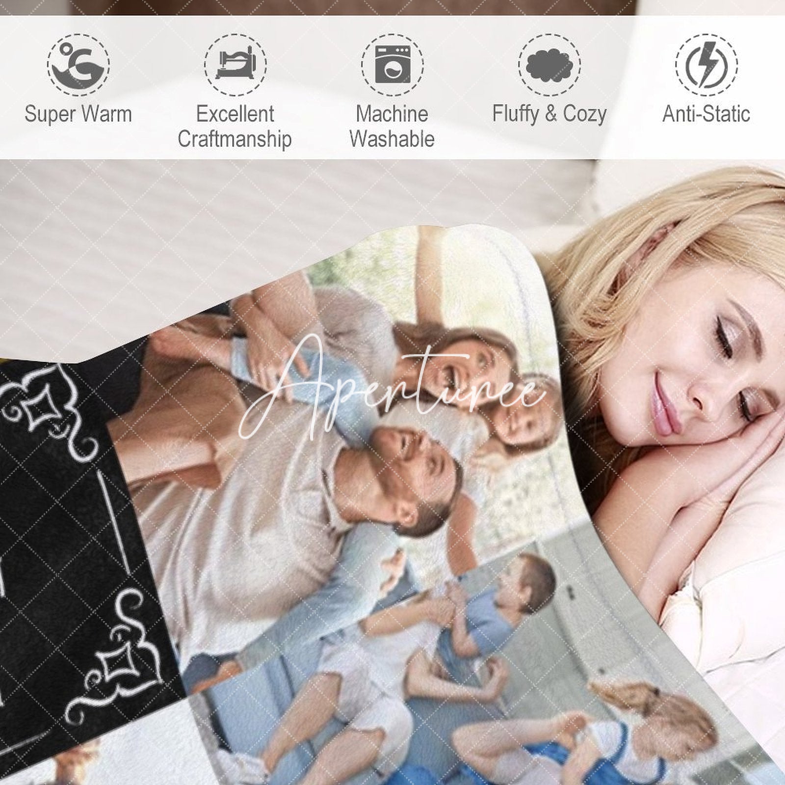 Aperturee - Aperturee We Love You Custom Baby Name Family Photo Blanket