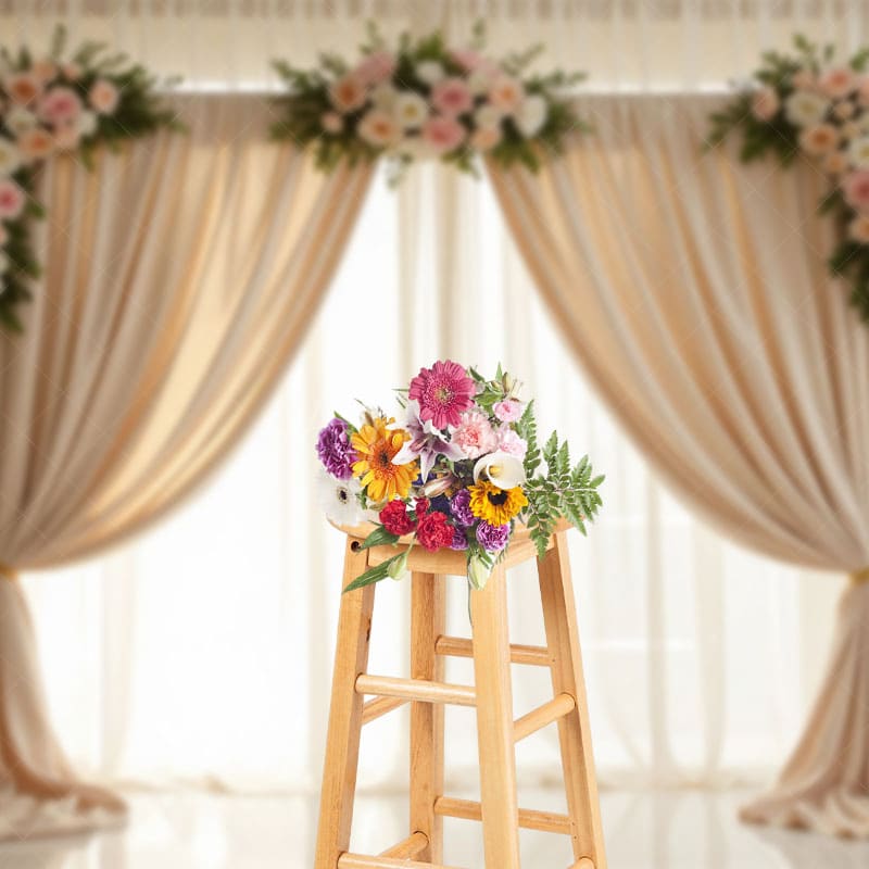 Aperturee - Aperturee Wedding Statement Floral White Curtains Backdrop