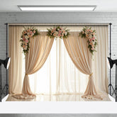 Aperturee - Aperturee Wedding Statement Floral White Curtains Backdrop