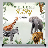 Aperturee Aperturee Welcome Baby Custom Name Backdrop for Baby Shower Safari Jungle Animals Wild Greenery Themed Photo Prop Decor