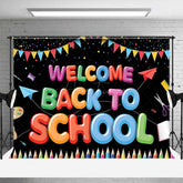 Aperturee Aperturee Welcome Back To School Backdrop Banner Colorful Classroom and School Supplies Decor First Day of School Photo Prop