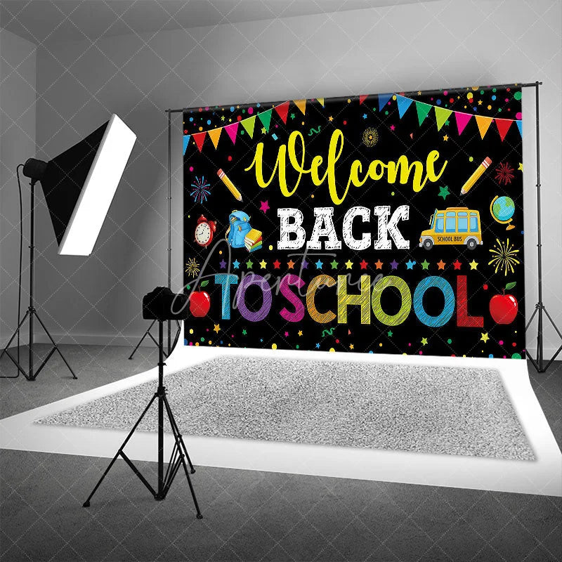 Aperturee - Aperturee Welcome Back To School Backdrop Colorful Confetti Banner Classroom Decoration Photo Background