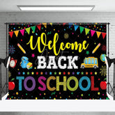 Aperturee - Aperturee Welcome Back To School Backdrop Colorful Confetti Banner Classroom Decoration Photo Background