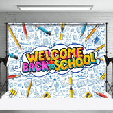 Aperturee - Aperturee Welcome Back to School Backdrop Vibrant Educational Supplies Photo Background for Kids First Day Party