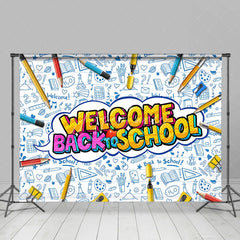 Aperturee - Aperturee Welcome Back to School Backdrop Vibrant Educational Supplies Photo Background for Kids First Day Party