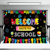 Aperturee - Aperturee Welcome Back To School Photography Backdrop Colorful Classroom Decoration Fun Kids First Day Party Supplies