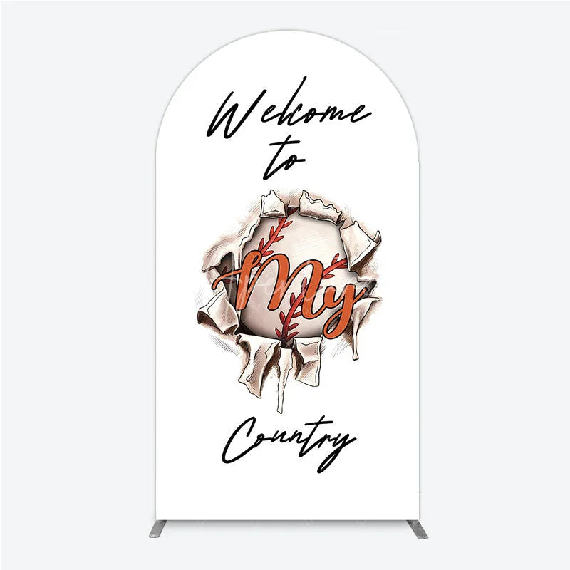 Aperturee - Aperturee Welcome to My Country Baseball Arch Backdrop Sports Theme Breakthrough Design Party Cover