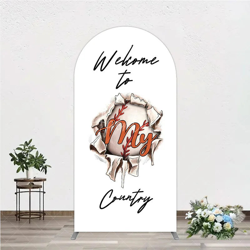 Aperturee - Aperturee Welcome to My Country Baseball Arch Backdrop Sports Theme Breakthrough Design Party Cover