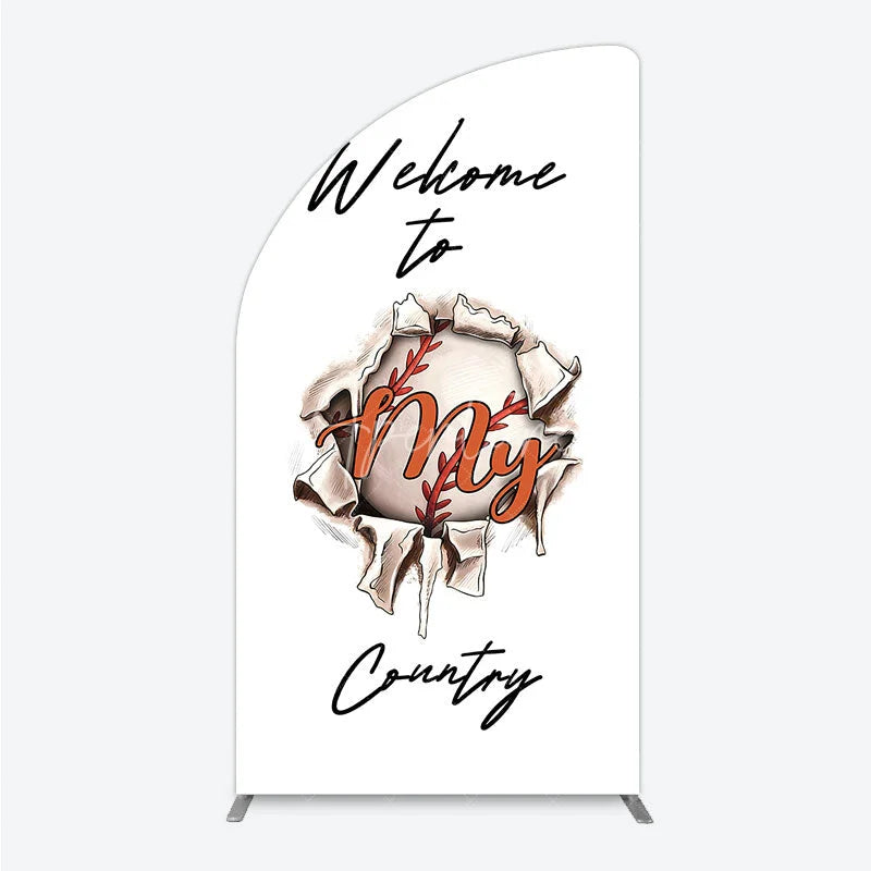 Aperturee - Aperturee Welcome to My Country Baseball Half Moon Arch Backdrop Sports Theme Breakthrough Design Party Cover