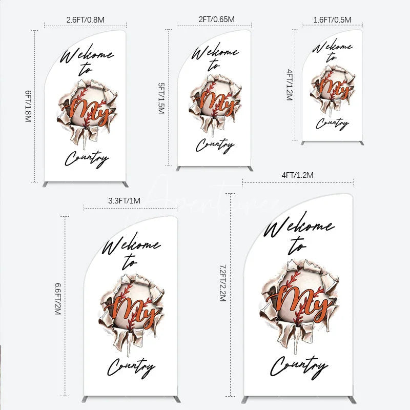 Aperturee - Aperturee Welcome to My Country Baseball Half Moon Arch Backdrop Sports Theme Breakthrough Design Party Cover