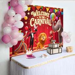 Aperturee - Aperturee Welcome to the Carnival Birthday Backdrop Circus Theme with Animals and Ringmaster Fun Fair Party Photo Booth Decor
