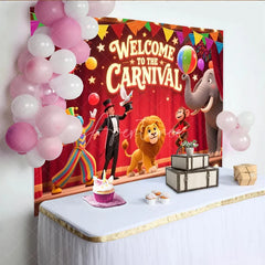 Aperturee - Aperturee Welcome to the Carnival Birthday Backdrop Circus Theme with Animals and Ringmaster Fun Fair Party Photo Booth Decor