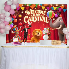 Aperturee - Aperturee Welcome to the Carnival Birthday Backdrop Circus Theme with Animals and Ringmaster Fun Fair Party Photo Booth Decor