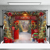 Aperturee - Aperturee Welcome to the North Pole Christmas Backdrop Santa’s Elf Village and Sleigh Winter Wonderland Party Decor