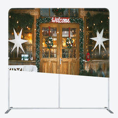 Aperturee - Aperturee Welcome Wooden Door Snowy Christmas Pillow Case Backdrop