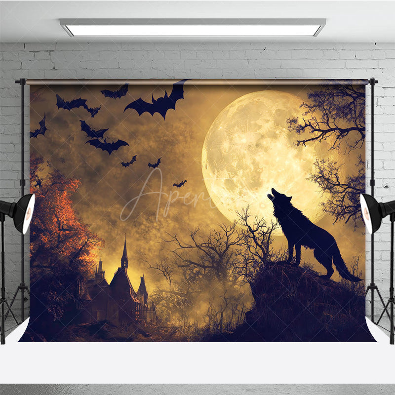 Aperturee - Aperturee Werewolf Howling at Full Moon Photography Backdrop Gothic Halloween Night Scene Spooky Forest Photo Shoots
