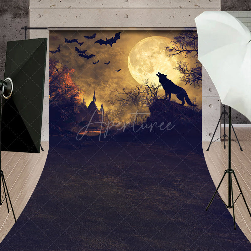 Aperturee - Aperturee Werewolf Howling at Full Moon Sweep Backdrop Gothic Halloween Night Scene Spooky Forest Photo Shoots