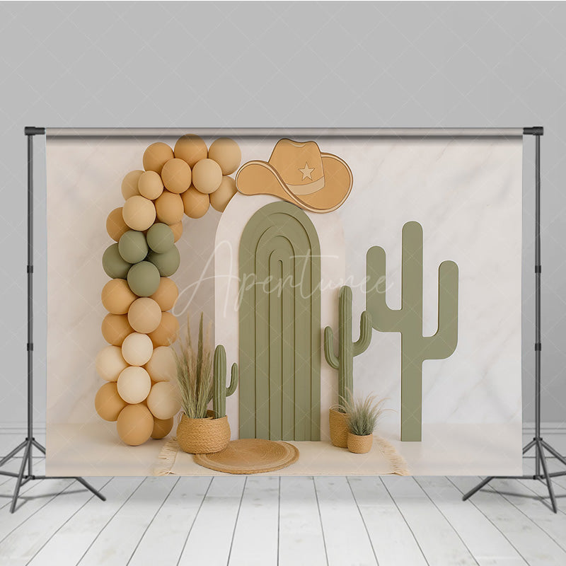 Aperturee Aperturee Western Cowboy Cake Smash Backdrop My First Rodeo and Cactus Theme Neutral Balloon Arch First Birthday Photo Prop