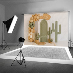 Aperturee Aperturee Western Cowboy Cake Smash Backdrop My First Rodeo and Cactus Theme Neutral Balloon Arch First Birthday Photo Prop