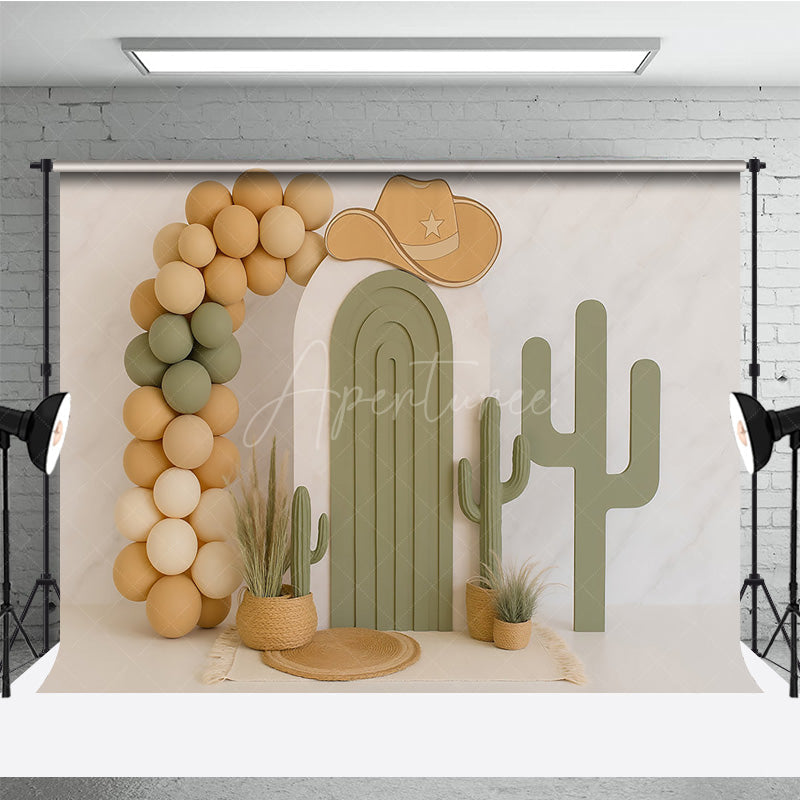 Aperturee Aperturee Western Cowboy Cake Smash Backdrop My First Rodeo and Cactus Theme Neutral Balloon Arch First Birthday Photo Prop