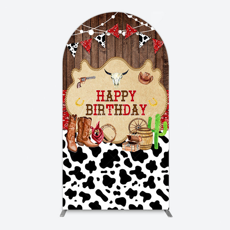 Aperturee - Aperturee Western Cowboy Cow Print Happy Birthday Arch Backdrop