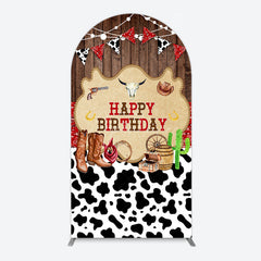 Aperturee - Aperturee Western Cowboy Cow Print Happy Birthday Arch Backdrop
